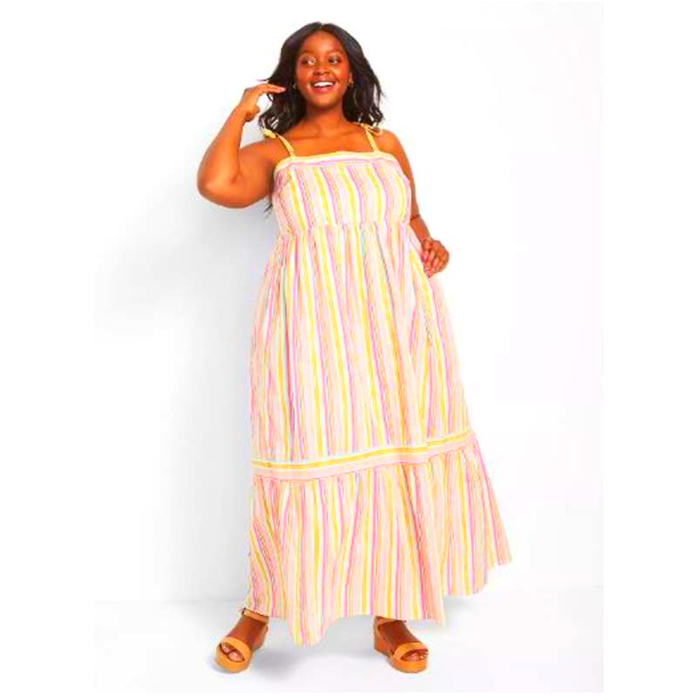 Lane Bryant 18W 1X Maxi Dress Sundress Striped Cottagecore Ruffle Hem NEW